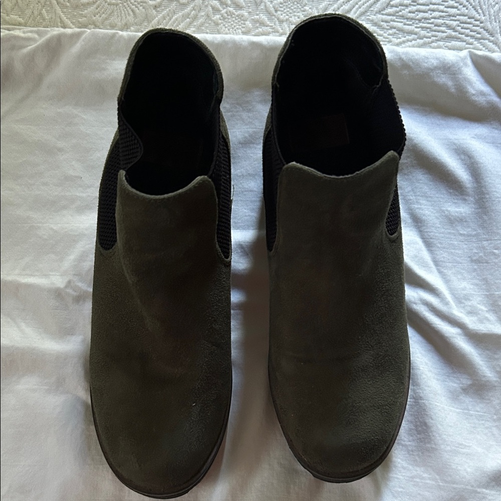 Slip-On Suede Bootie in Dark Olive
